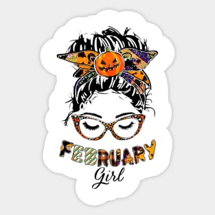 February Girl Halloween Face Wink Eyes Pumpkin Sticker